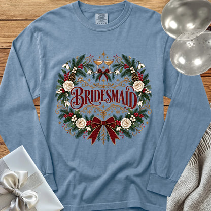 Bridesmaid - Premium Winter Crest Wedding Long Sleeve T-Shirt - Blue Jean