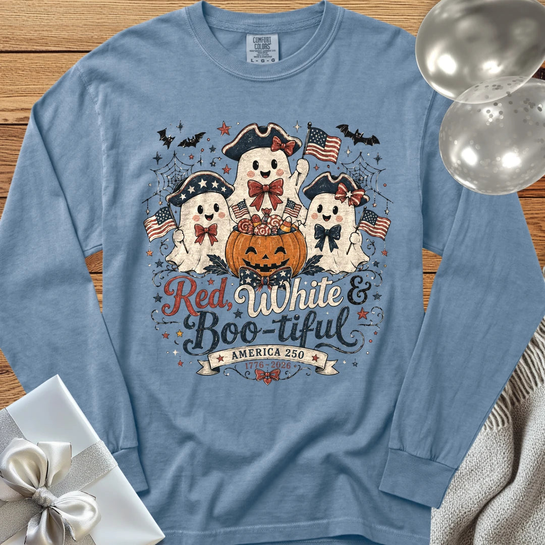 Red, White & Boo-tiful - Premium America 250 Halloween Long Sleeve T-Shirt - Blue Jean