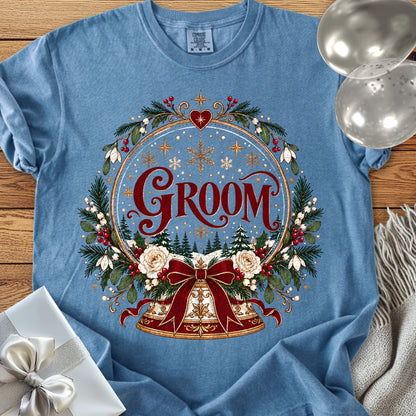 Groom - Premium Snowglobe Wedding T-Shirt - Blue Jean