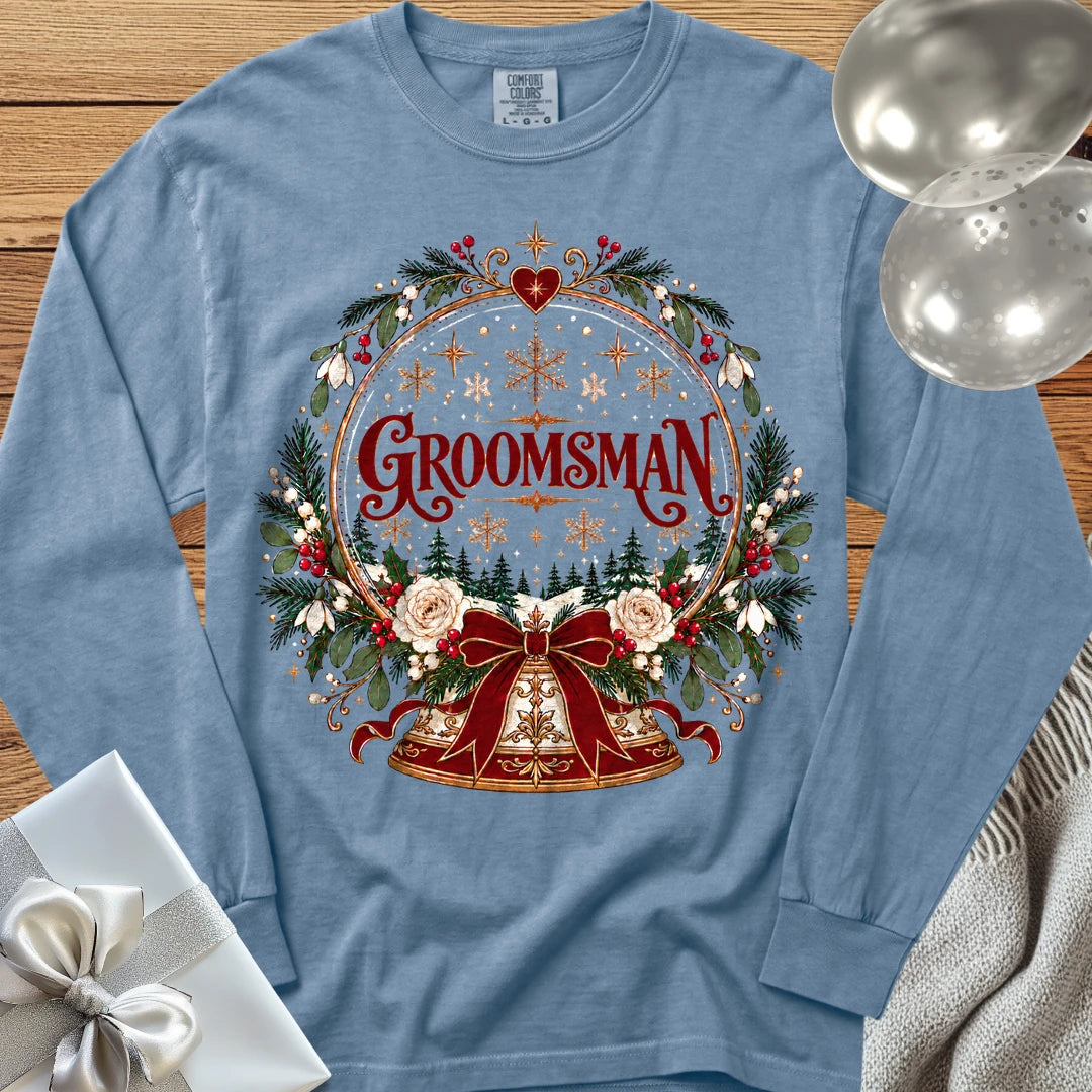 Groomsman - Premium Snowglobe Wedding Long Sleeve T-Shirt - Blue Jean