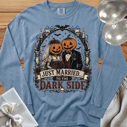 Just Married to the Dark Side - Premium Halloween Wedding Long Sleeve T-Shirt - Blue Jean