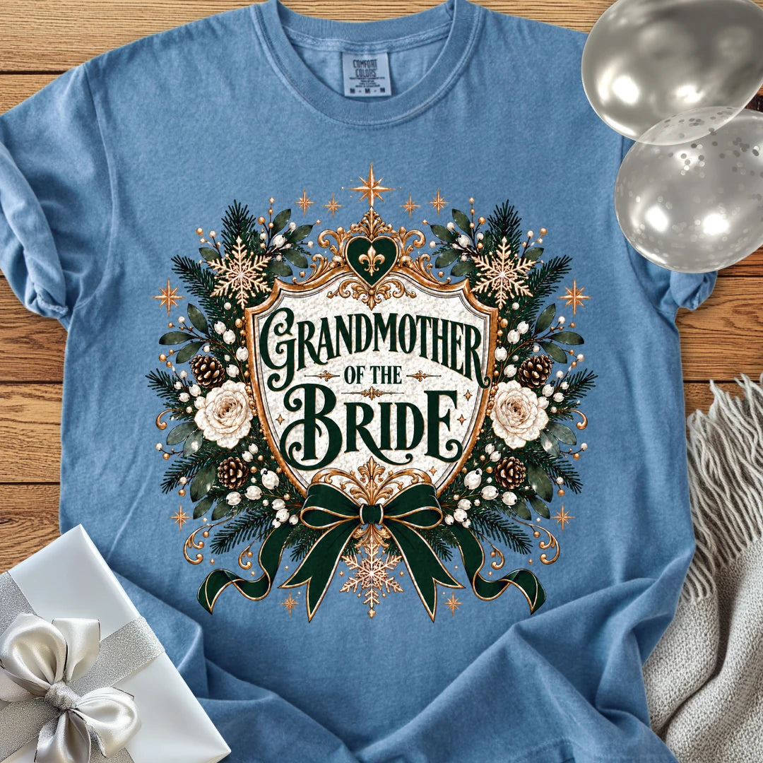 Grandmother of the Bride - Premium Winter Heirloom Wedding T-Shirt - Blue Jean