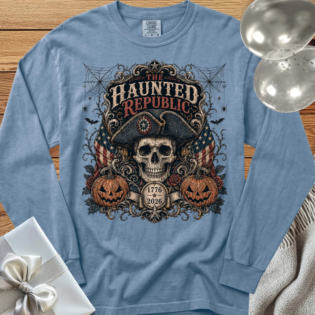 Haunted Republic - Premium America 250 Halloween Long Sleeve T-Shirt - Blue Jean