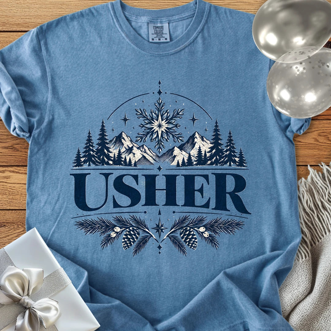 Usher - Premium Winter Peaks Wedding T-Shirt - Blue Jean