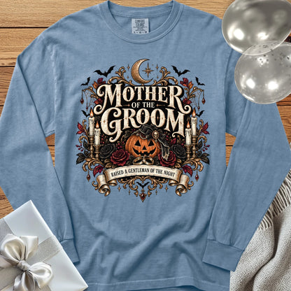 Mother of the Groom, Raised a Gentleman of the Night - Premium Halloween Wedding Long Sleeve T-Shirt - Blue Jean