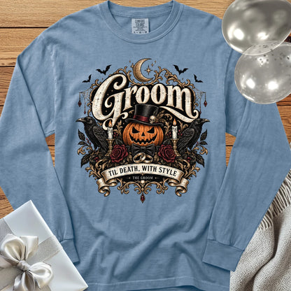 Groom - Premium Halloween Wedding Long Sleeve T-Shirt - Blue Jean