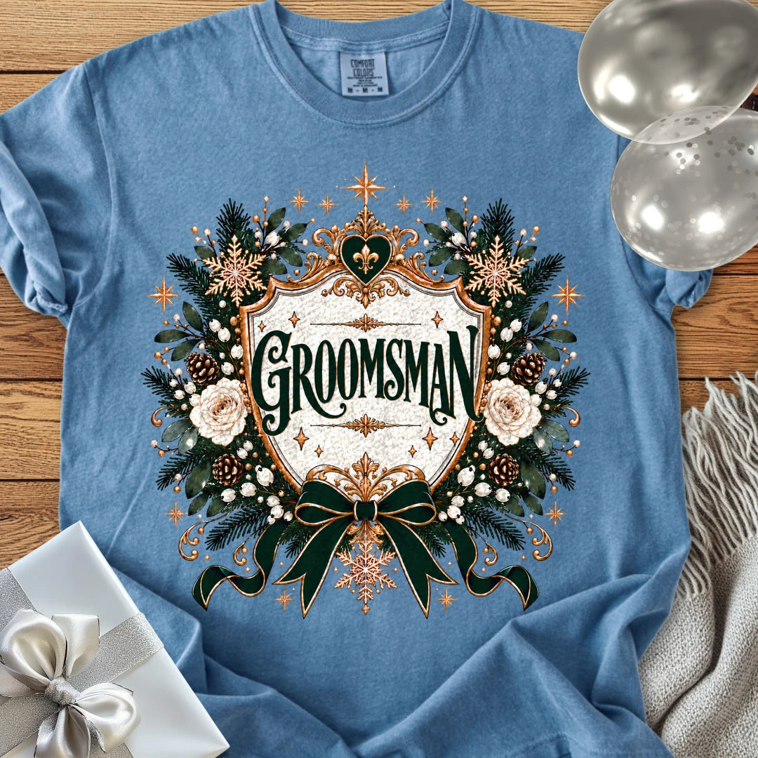 Groomsman - Premium Winter Heirloom Wedding T-Shirt - Blue Jean