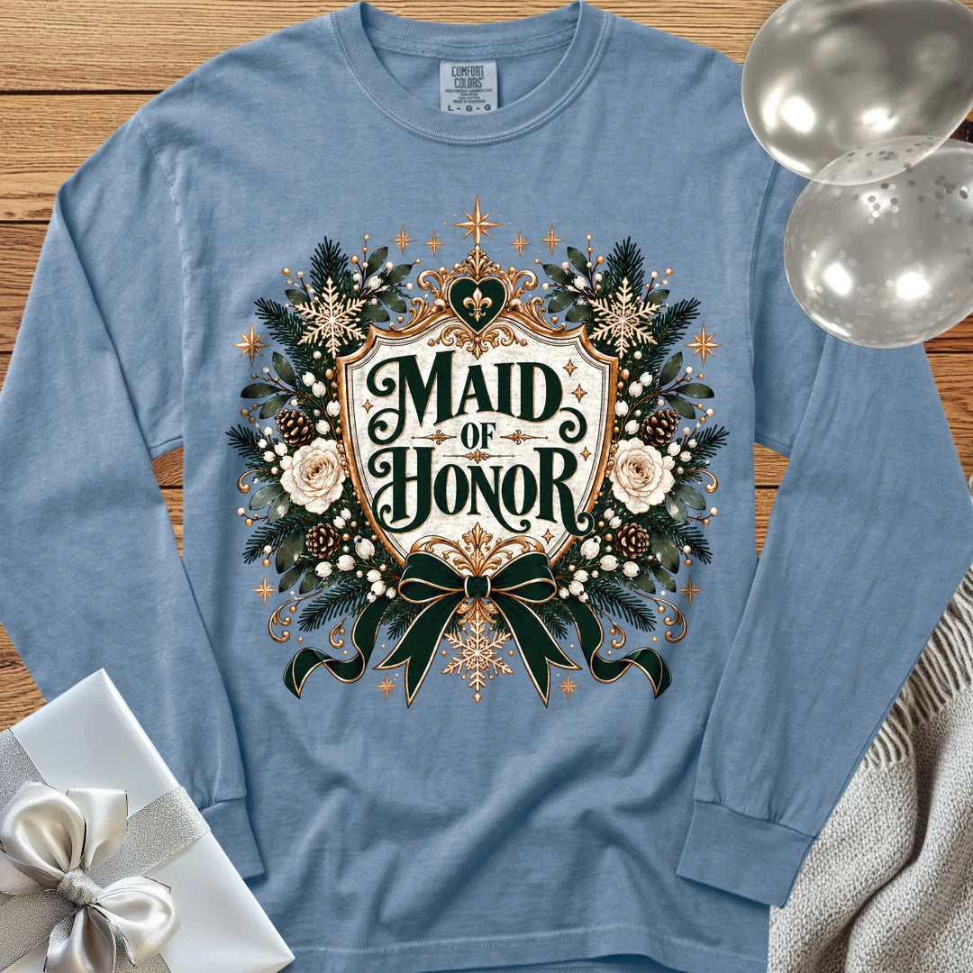 Maid of Honor - Premium Winter Heirloom Wedding Long Sleeve T-Shirt - Blue Jean