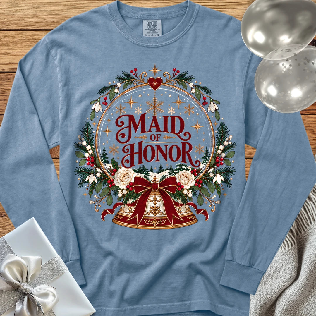 Maid of Honor - Premium Snowglobe Wedding Long Sleeve T-Shirt - Blue Jean
