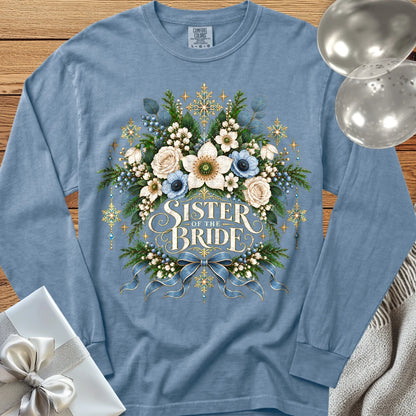 Sister of the Bride - Premium Winter Botanical Wedding Long Sleeve T-Shirt - Blue Jean