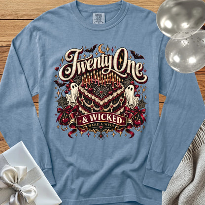Twenty One & Wicked - Premium Halloween Long Sleeve T-Shirt - Blue Jean