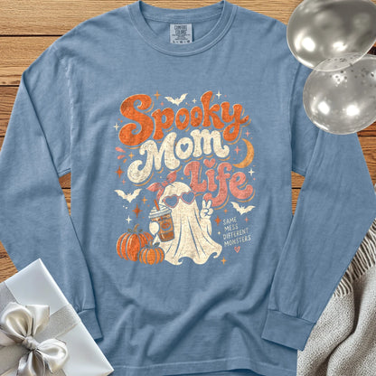 Spooky Mom Life - Premium Halloween Parenting Long Sleeve T-Shirt - Blue Jean
