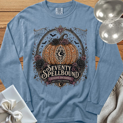 Seventy & Spellbound - Premium Halloween 70th Birthday Long Sleeve T-Shirt - Blue Jean