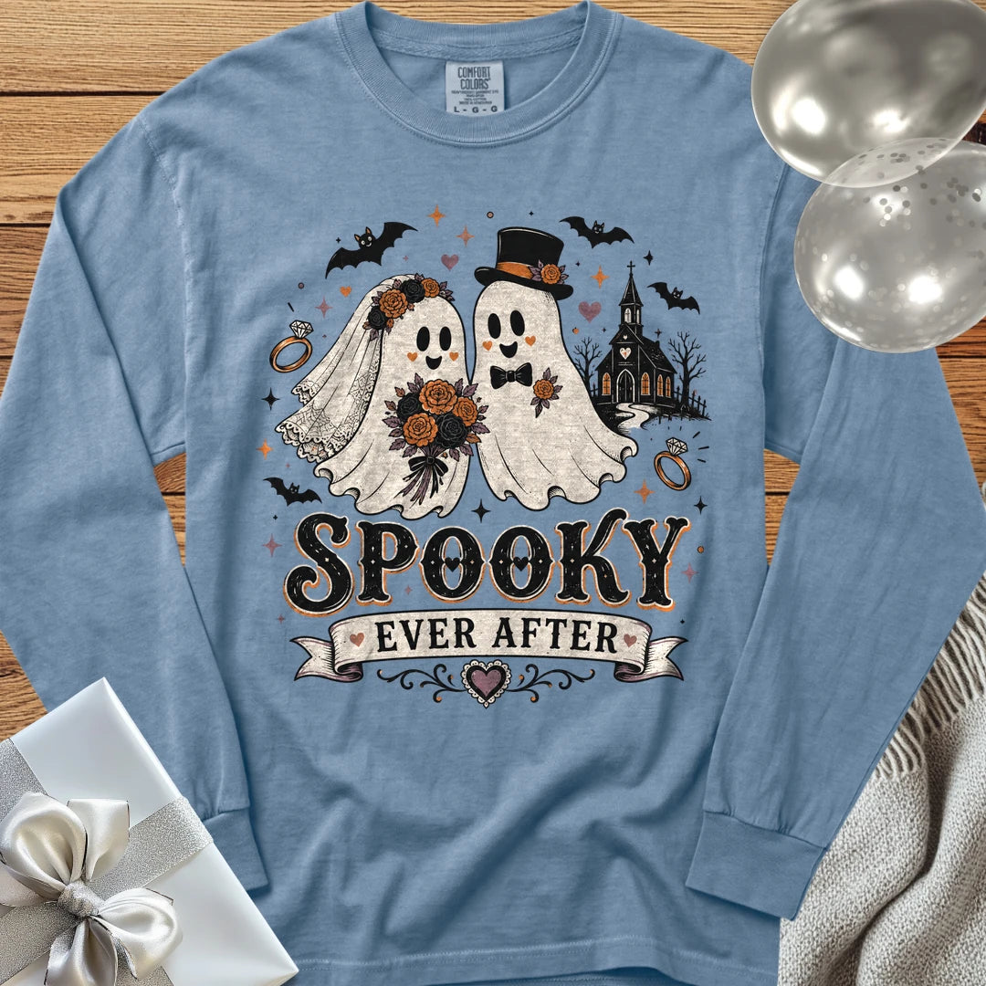 Spooky Ever After - Halloween Wedding Long Sleeve T-Shirt - Blue Jean