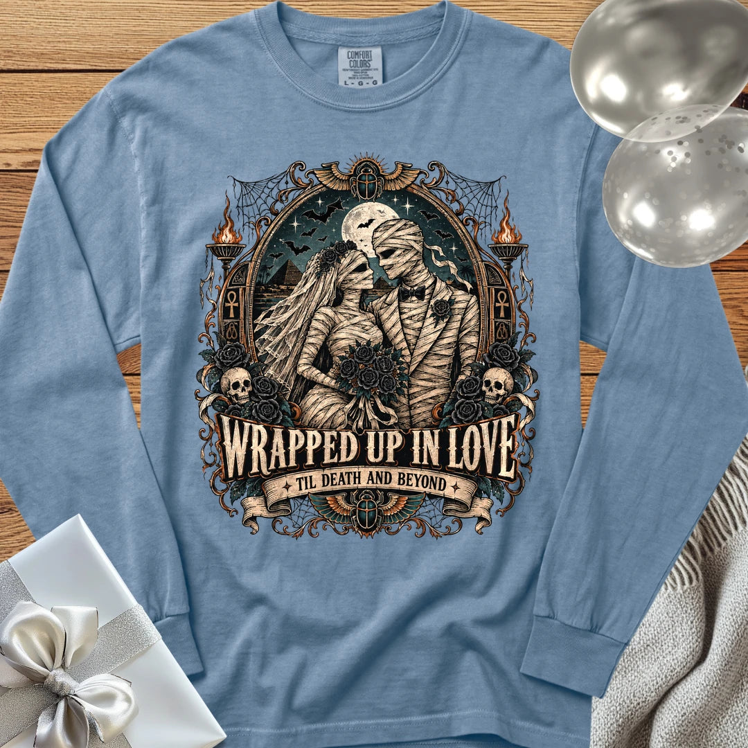 Wrapped Up in Love - Premium Halloween Wedding Long Sleeve T-Shirt - Blue Jean