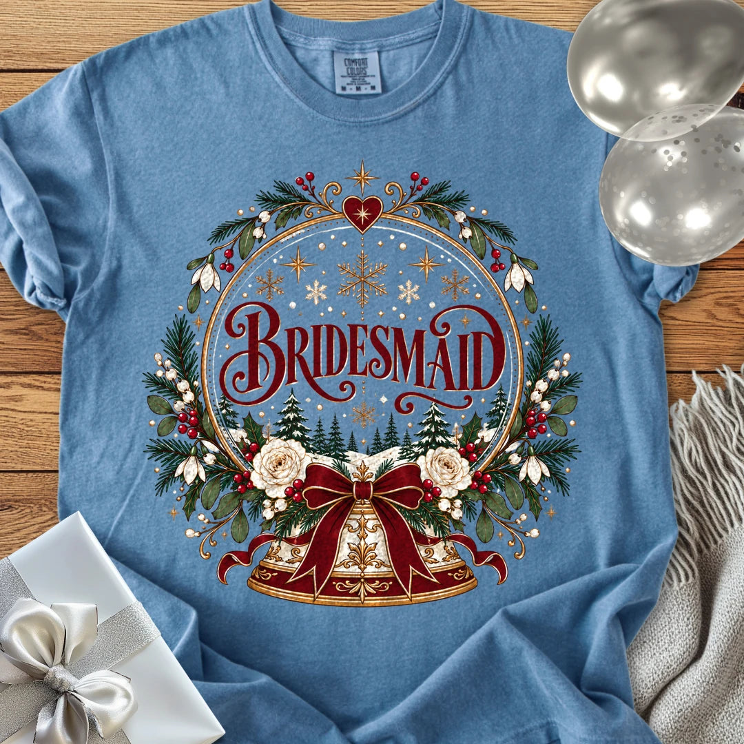 Bridesmaid - Premium Snowglobe Wedding T-Shirt - Blue Jean