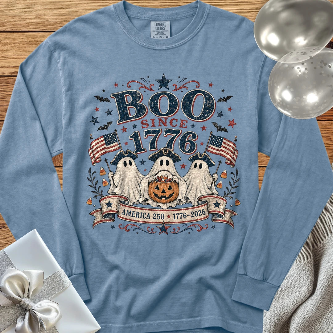 Boo Since 1776 - Premium Halloween America 250 Long Sleeve T-Shirt - Blue Jean
