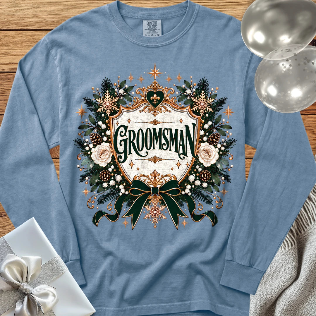 Groomsman - Premium Winter Heirloom Wedding Long Sleeve T-Shirt - Blue Jean