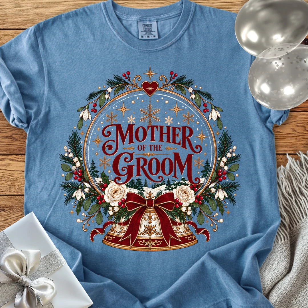 Mother of the Groom - Premium Snowglobe Wedding T-Shirt - Blue Jean