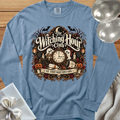 Witching Hour Club, Est. Every Night Since Kids - Premium Halloween Parenting Long Sleeve T-Shirt - Blue Jean
