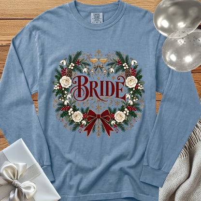 Bride - Premium Winter Crest Wedding Long Sleeve T-Shirt - Blue Jean