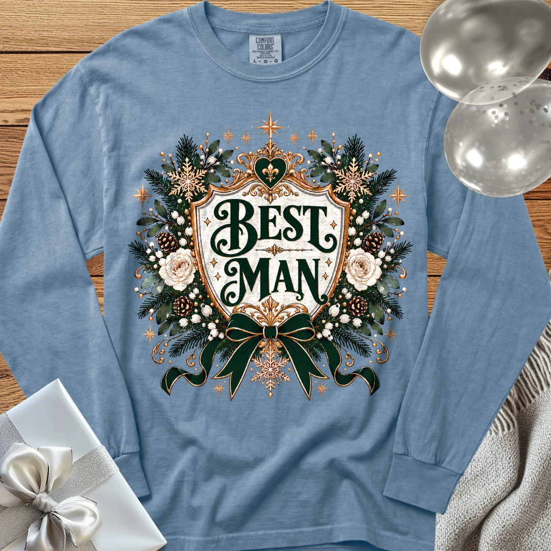 Best Man - Premium Winter Heirloom Wedding Long Sleeve T-Shirt - Blue Jean