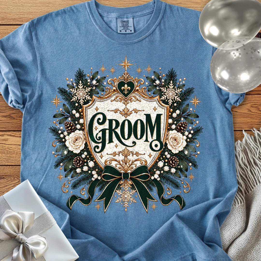 Groom - Premium Winter Heirloom Wedding T-Shirt - Blue Jean