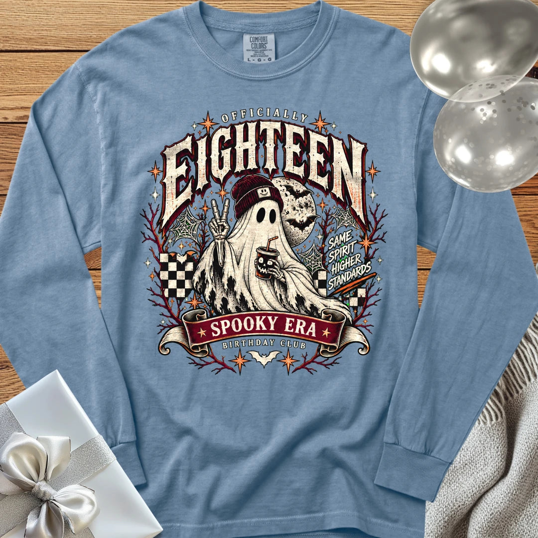 Officially Eighteen, Spooky Era - Premium Halloween 18th Birthday Long Sleeve T-Shirt - Blue Jean
