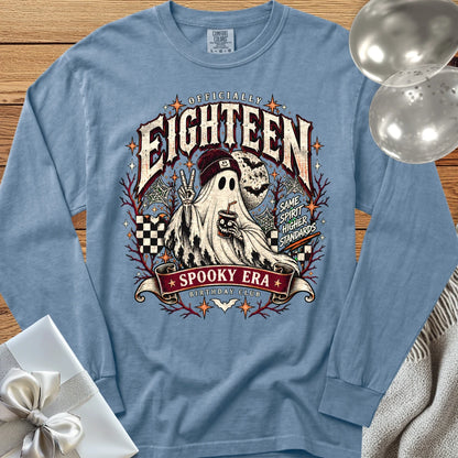Officially Eighteen, Spooky Era - Premium Halloween 18th Birthday Long Sleeve T-Shirt - Blue Jean