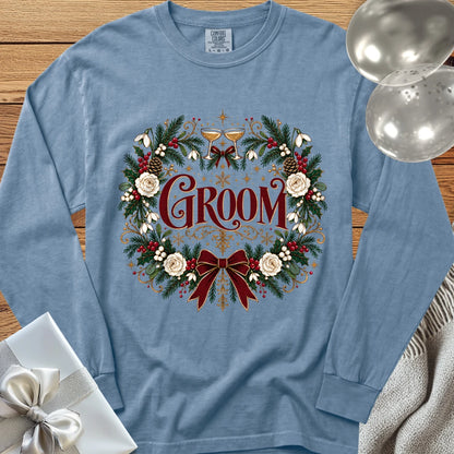 Groom - Premium Winter Crest Wedding Long Sleeve T-Shirt - Blue Jean