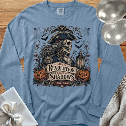 Born of Revolution, Raised by Shadows - Premium Halloween America 250 Long Sleeve T-Shirt - Blue Jean