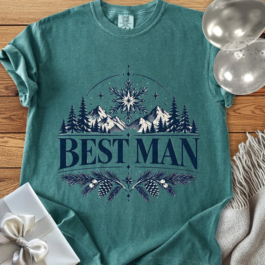 Best Man - Premium Winter Peaks Wedding T-Shirt - Blue Spruce
