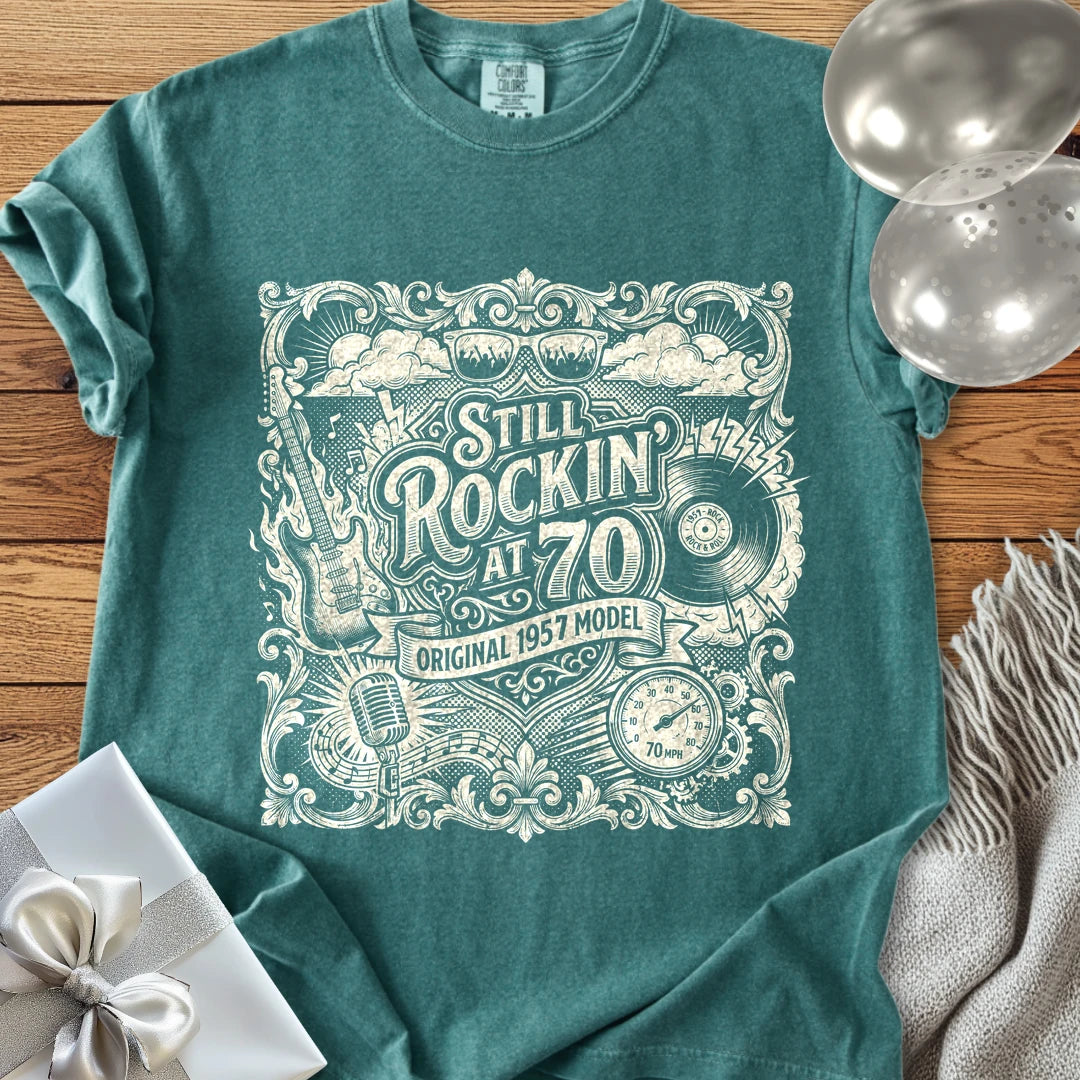 Still Rockin' at 70, Original 1957 Model - Premium 70th Birthday T-Shirt - Blue Spruce