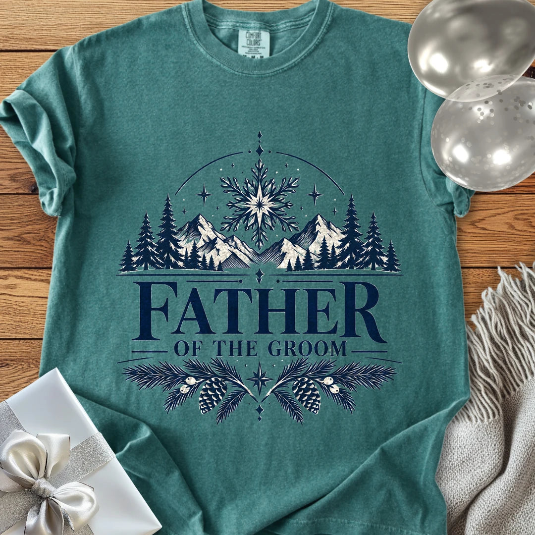 Father of the Groom - Premium Winter Peaks Wedding T-Shirt - Blue Spruce