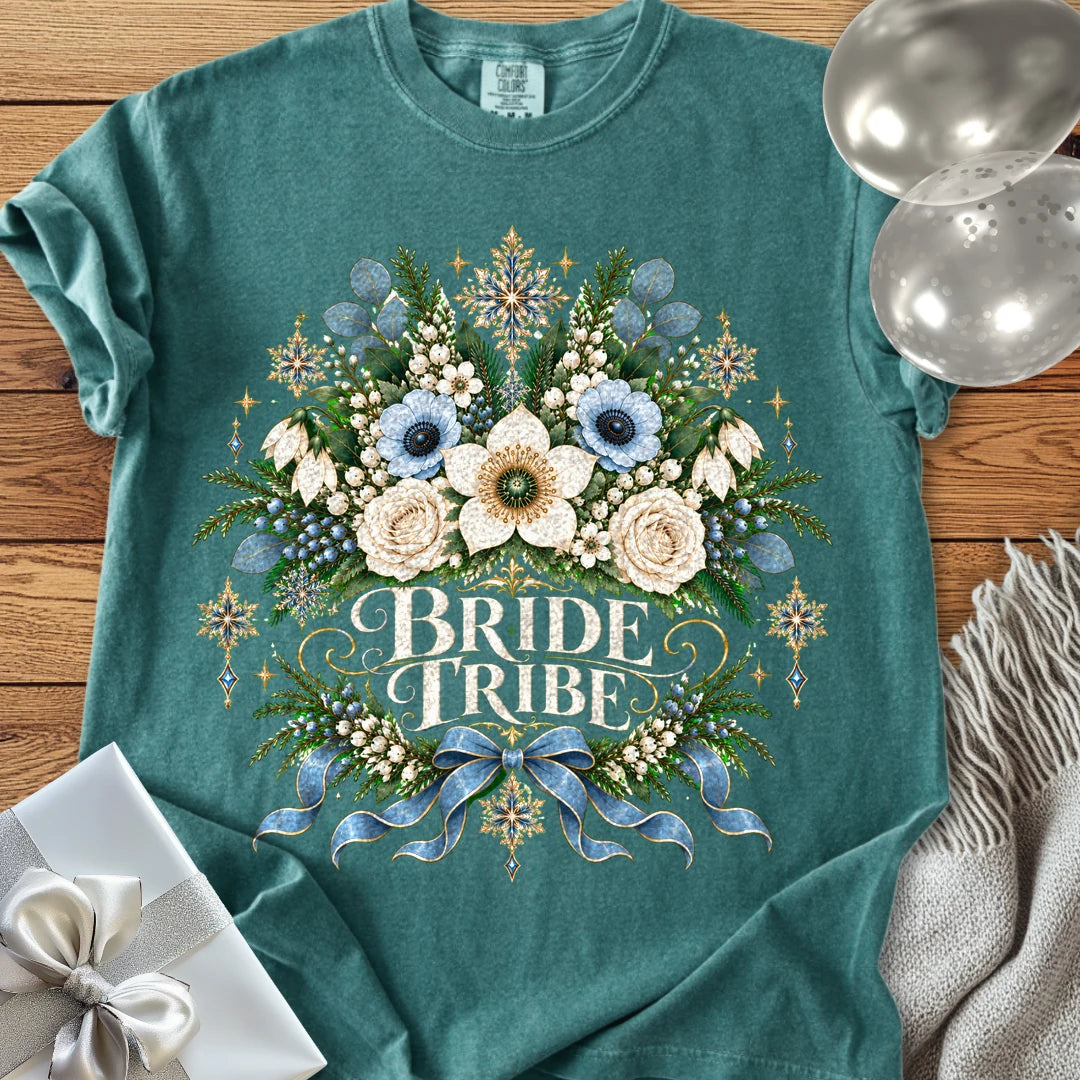Bride Tribe - Premium Winter Botanical Wedding T-Shirt - Blue Spruce