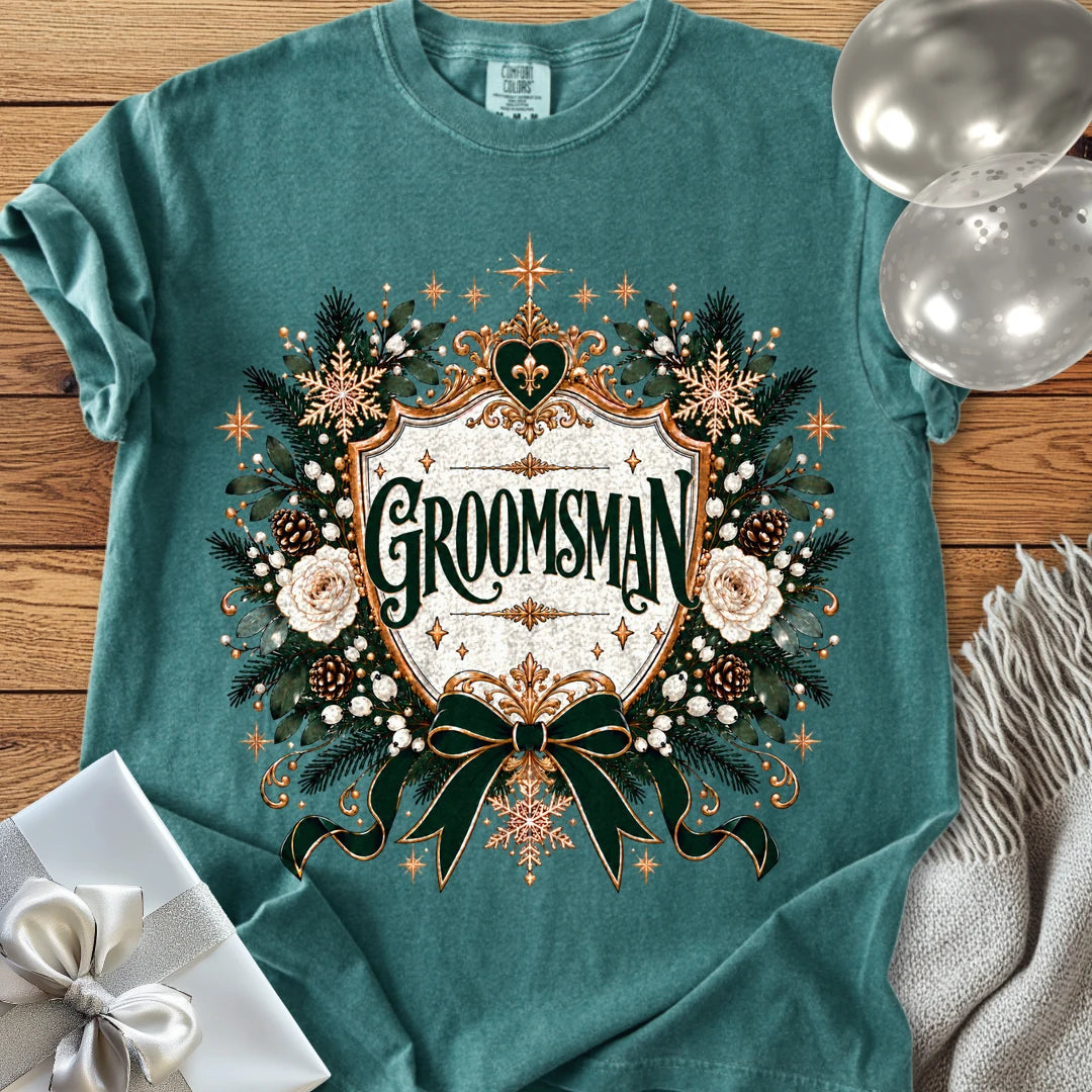 Groomsman - Premium Winter Heirloom Wedding T-Shirt - Blue Spruce