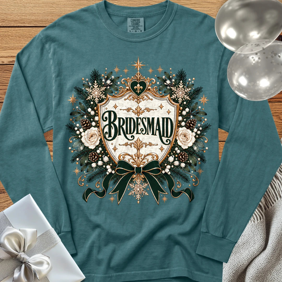 Bridesmaid - Premium Winter Heirloom Wedding Long Sleeve T-Shirt - Blue Spruce