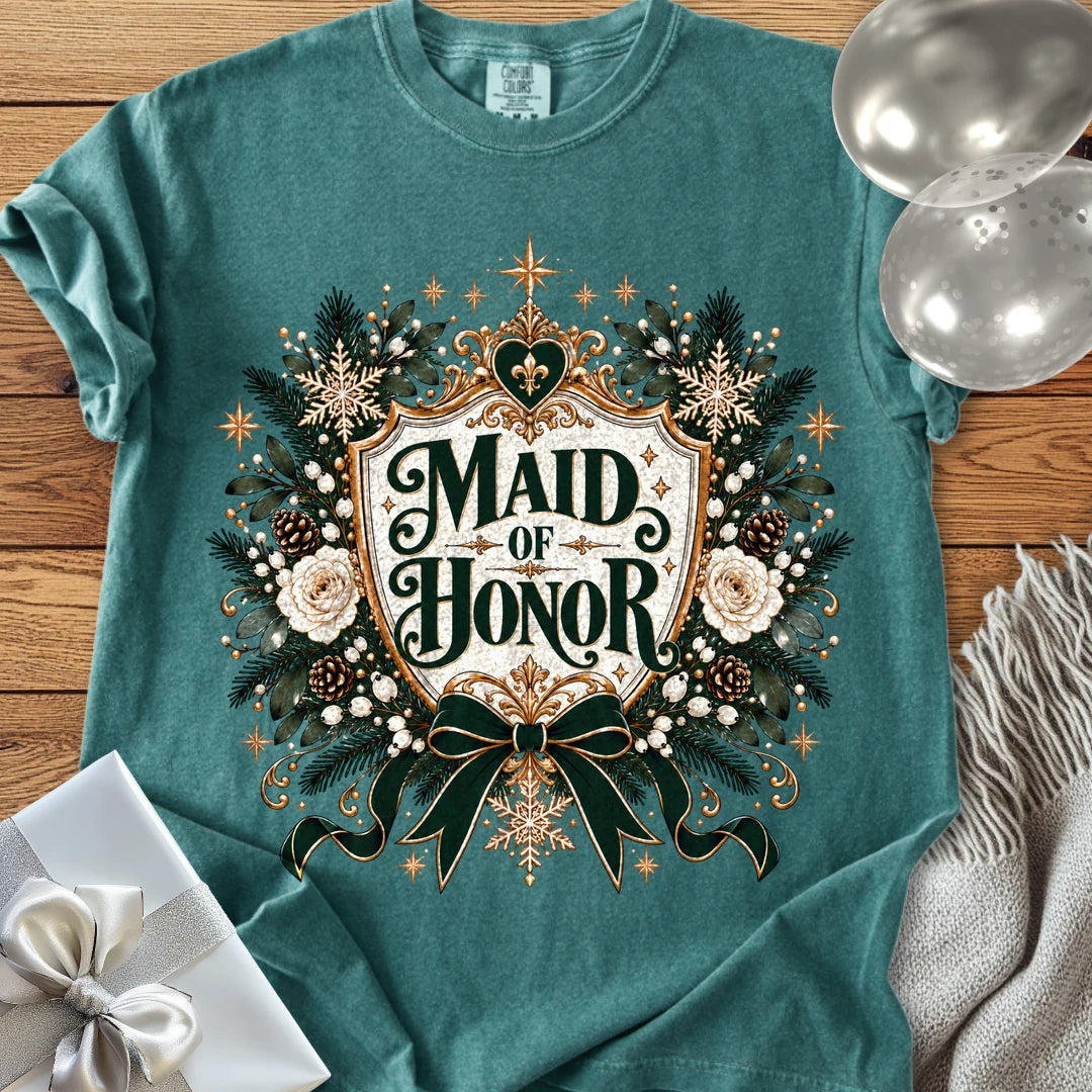 Maid of Honor - Premium Winter Heirloom Wedding T-Shirt - Blue Spruce