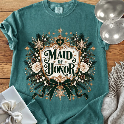 Maid of Honor - Premium Winter Heirloom Wedding T-Shirt - Blue Spruce