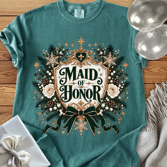 Maid of Honor - Premium Winter Heirloom Wedding T-Shirt - Blue Spruce