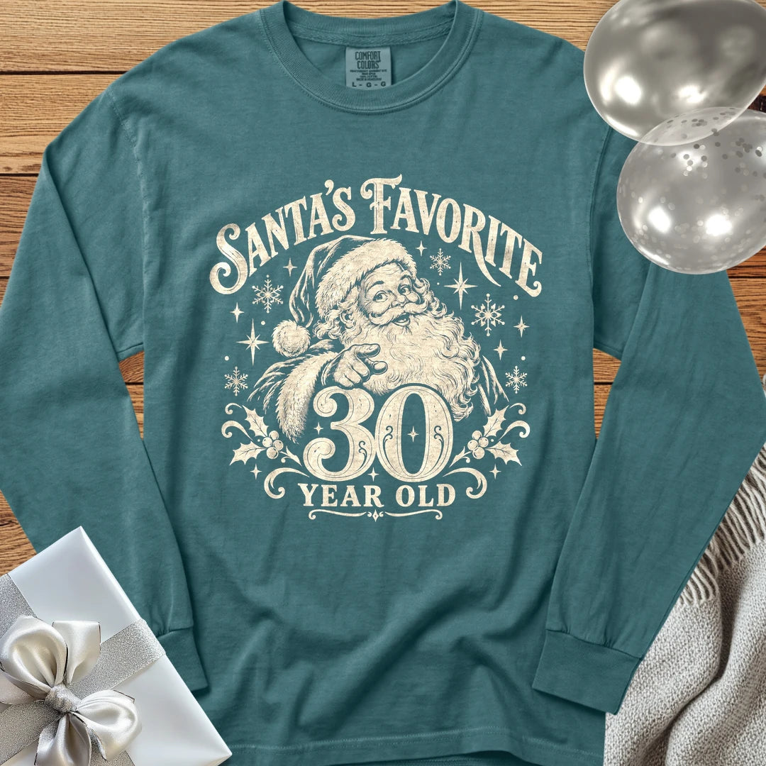 Santa’s Favorite 30-Year-Old - Premium Christmas 30th Birthday Long Sleeve T-Shirt - Blue Spruce
