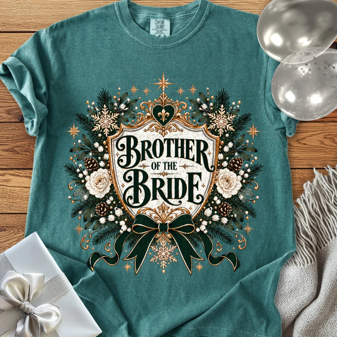 Brother of the Bride - Premium Winter Heirloom Wedding T-Shirt - Blue Spruce