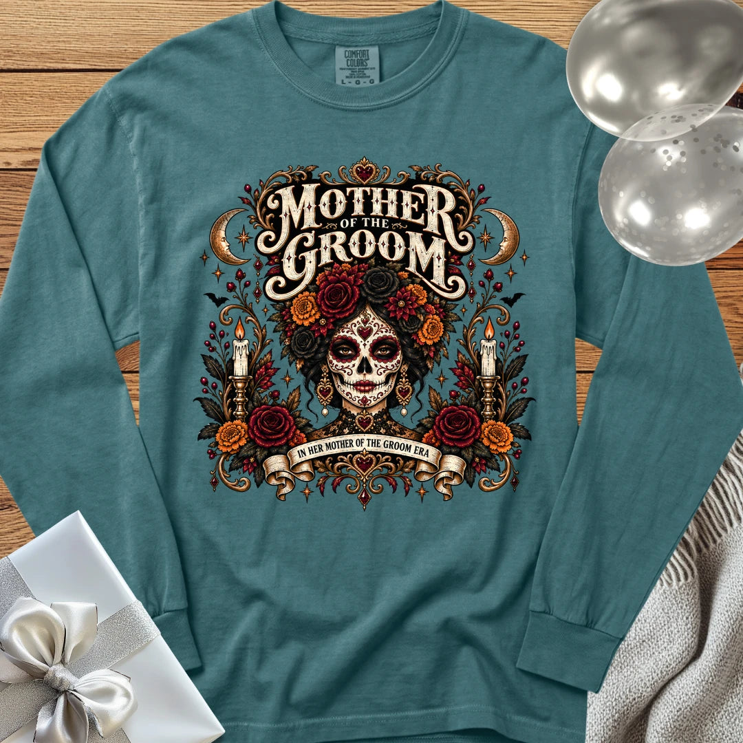Mother of the Groom, In Her Mother of the Groom Era - Premium Halloween Wedding Long Sleeve T-Shirt - Blue Spruce