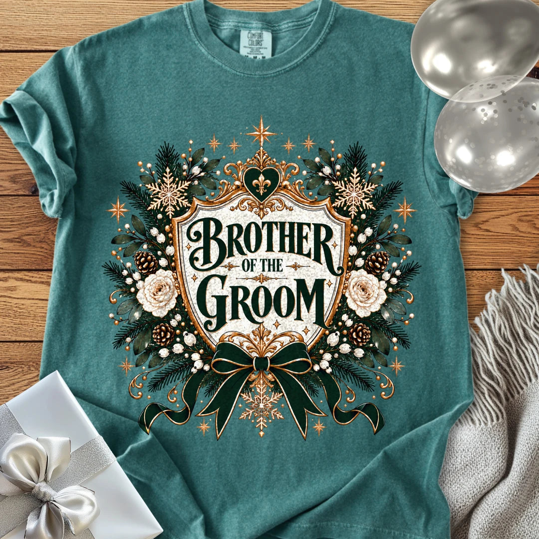 Brother of the Groom - Premium Winter Heirloom Wedding T-Shirt - Blue Spruce