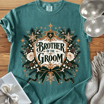 Brother of the Groom - Premium Winter Heirloom Wedding T-Shirt - Blue Spruce