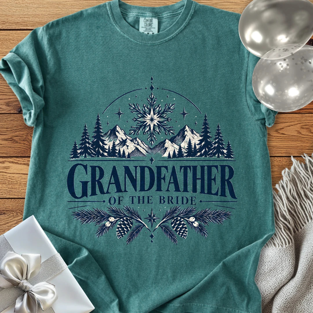 Grandfather of the Bride - Premium Winter Peaks Wedding T-Shirt - Blue Spruce