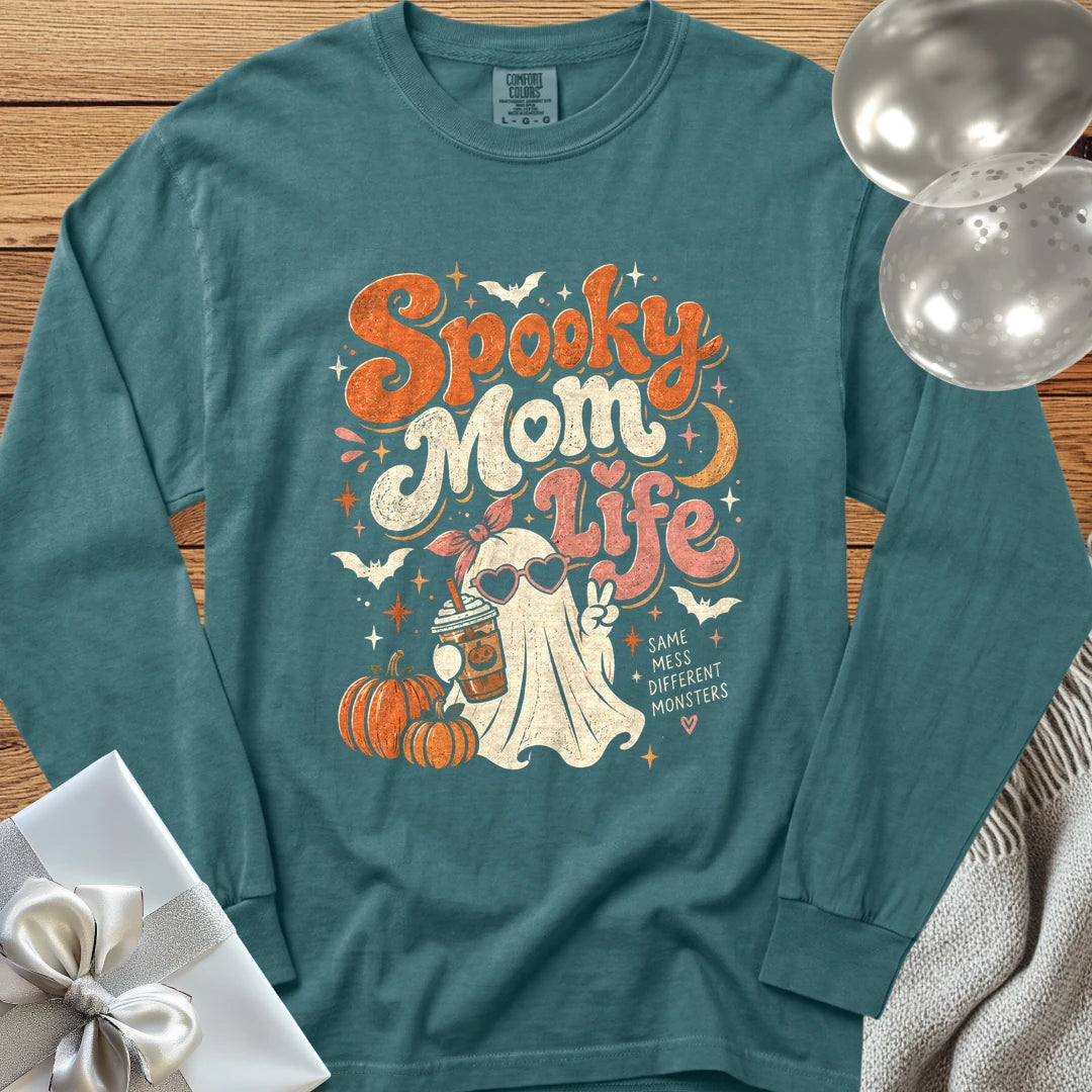 Spooky Mom Life - Premium Halloween Parenting Long Sleeve T-Shirt - Blue Spruce