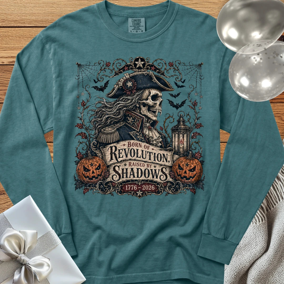 Born of Revolution, Raised by Shadows - Premium Halloween America 250 Long Sleeve T-Shirt - Blue Spruce