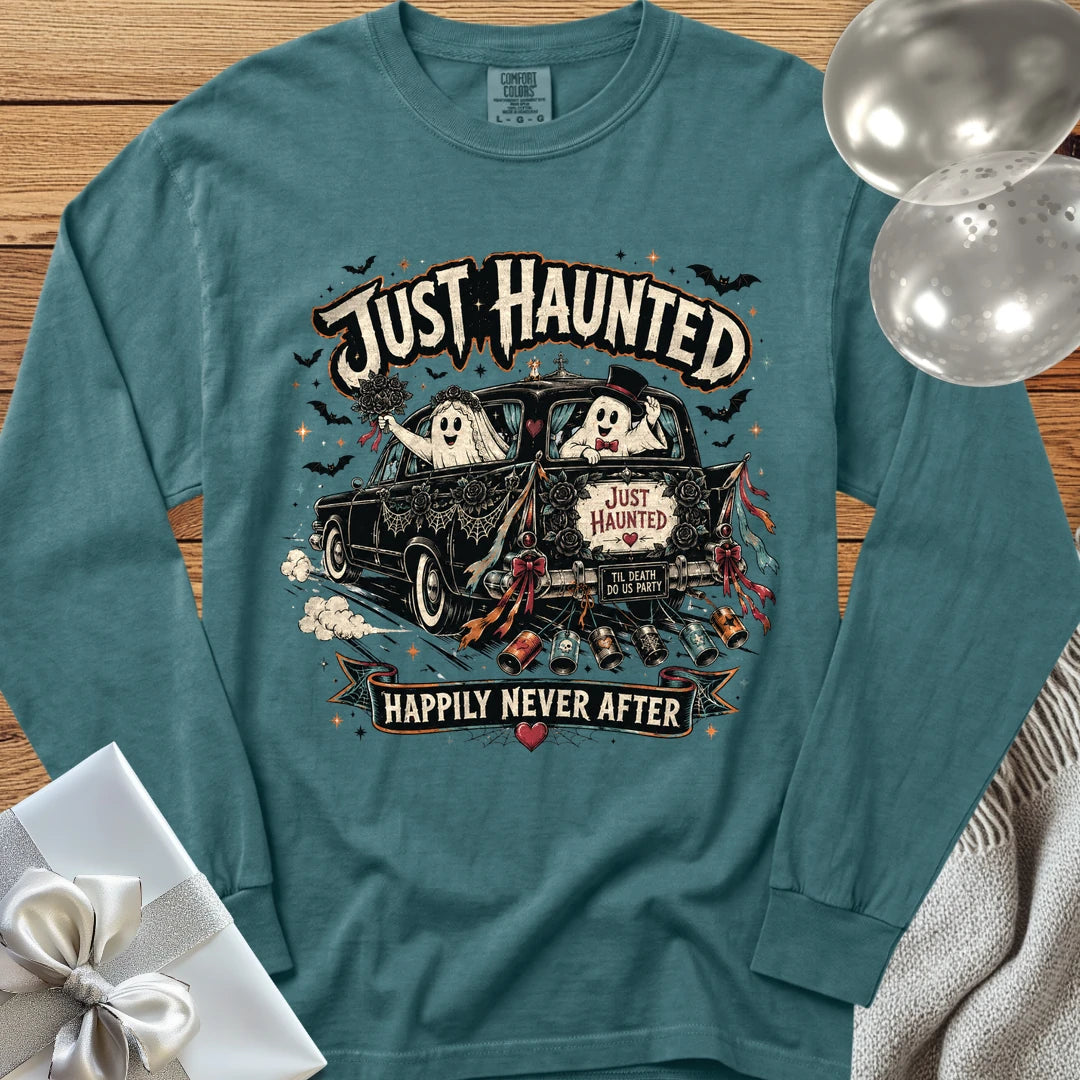 Just Haunted - Happily Never After - Premium Halloween Wedding Long Sleeve T-Shirt - Blue Spruce