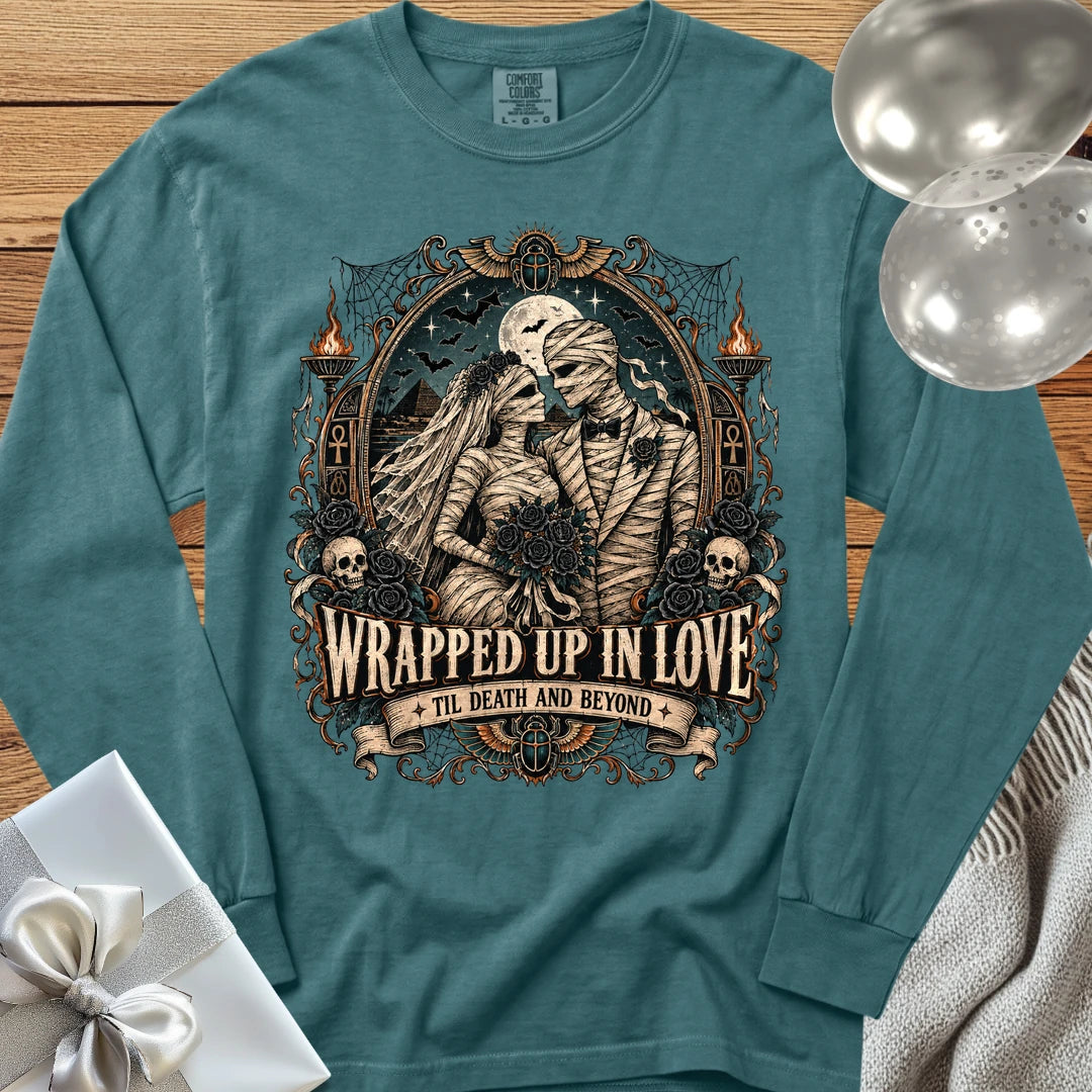 Wrapped Up in Love - Premium Halloween Wedding Long Sleeve T-Shirt - Blue Spruce